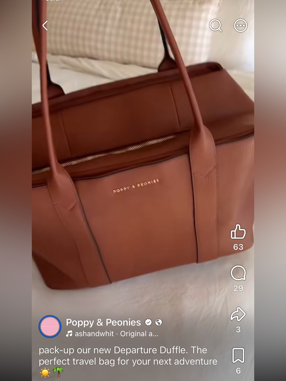 ISO: Poppy & Peonies Brown Departure Duffle Bag